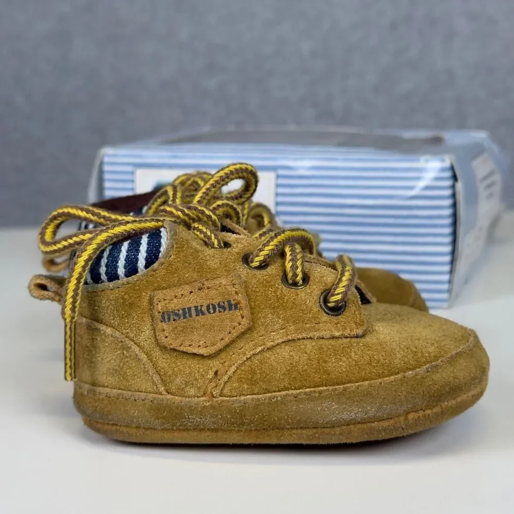 Vintage 1999 Osh Kosh Infant Newborn Size 1 Chamois Brown Booties Boots Laced Up